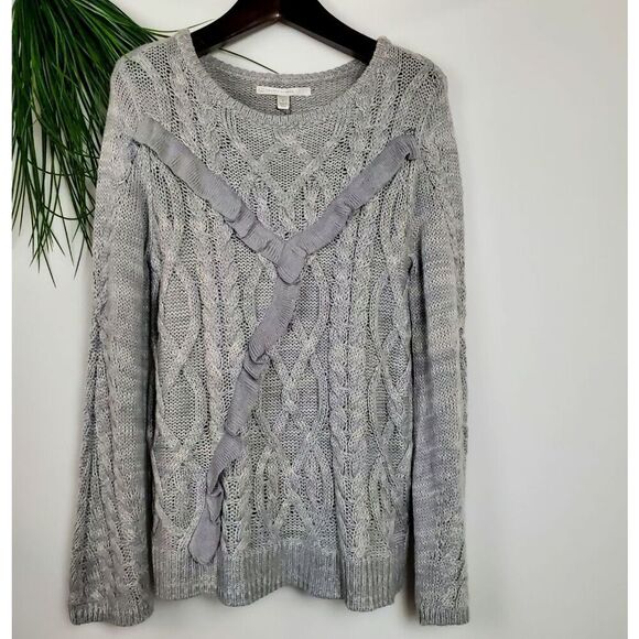 Lauran Conrad LC LARGE Heather Gray Ruffle Sweater - Picture 1 of 8
